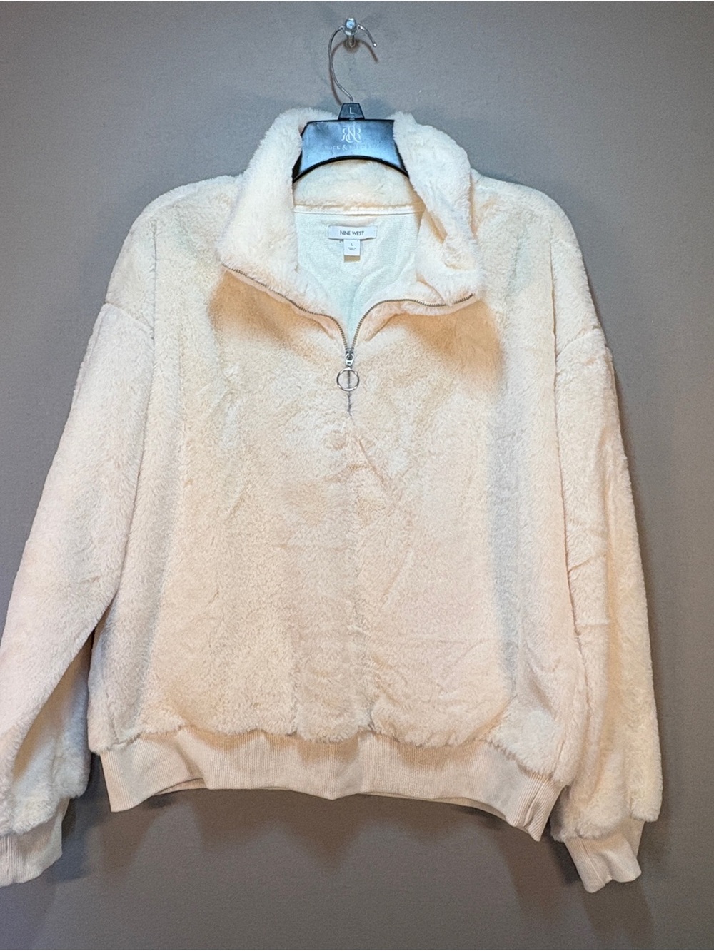 Nine West Cream Furry Half-Zip Furry Pullover Jacket Women’s Large